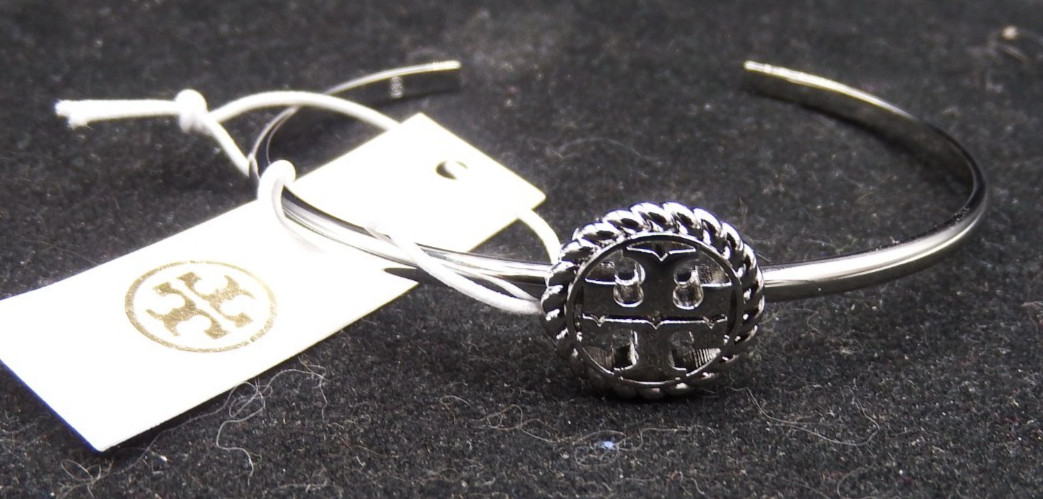 Tory Burch Silver Tone Rope Logo Cuff Bracelet NWT!