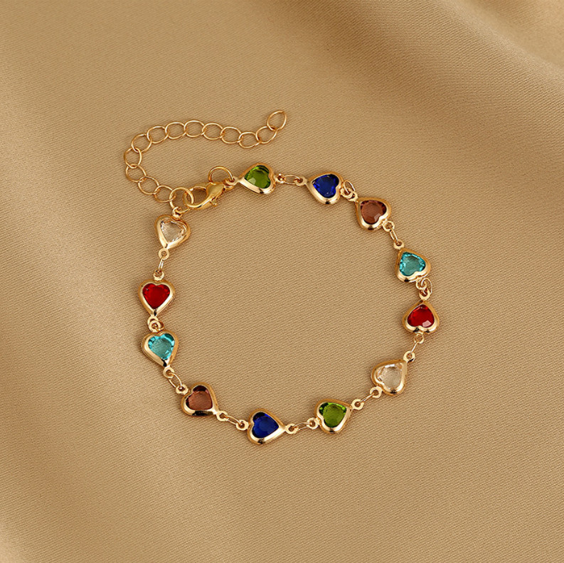 Heart Charm Bracelet Multicolor Crystal Gold Silver Adjustable Chain Women Gift