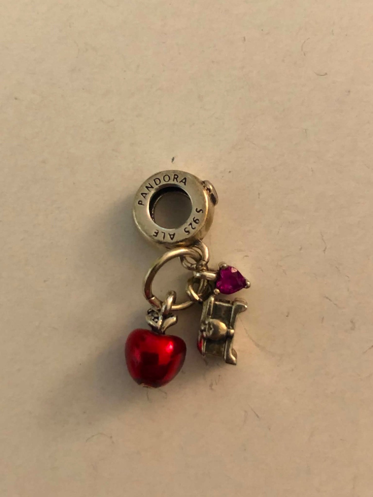 Pandora Disney Snow White Apple & Heart Dangle Charm