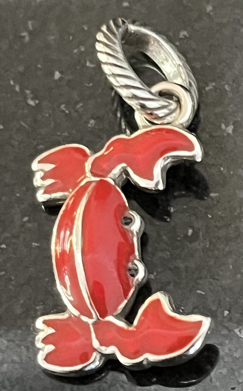 Brighton Red Enamel Crab Silver Plated Dangle Charm Etched Jump Ring Retired