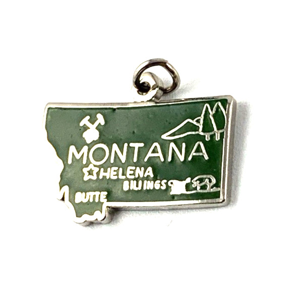 Montana State Charm Enamel & Silver P. | Green | 3/4″ x 7/16″ | New Old Stock