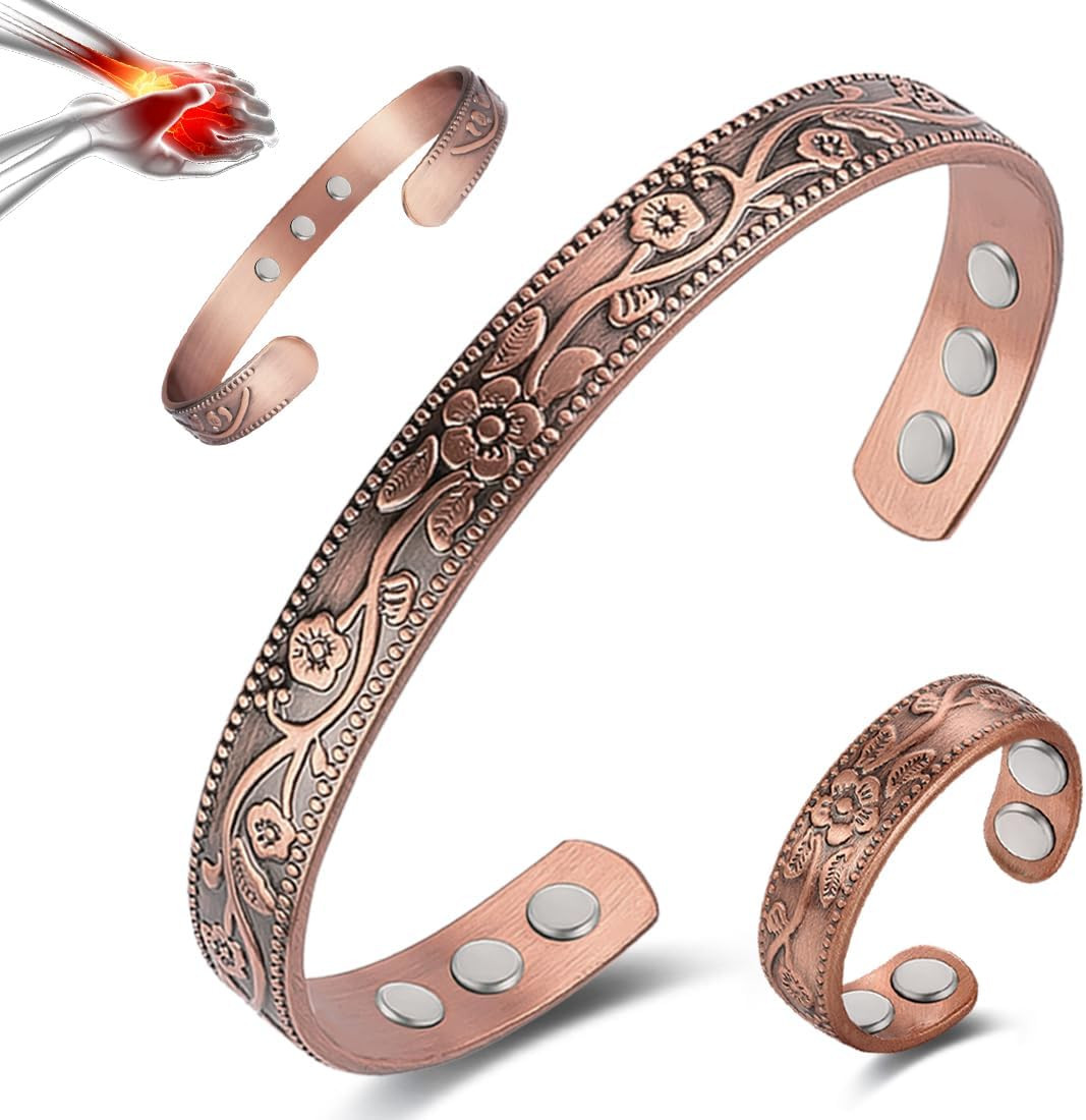 Copper Magnetic Bracelet & Ring Set for Women 99.9% Pure Copper, Strong Magnets