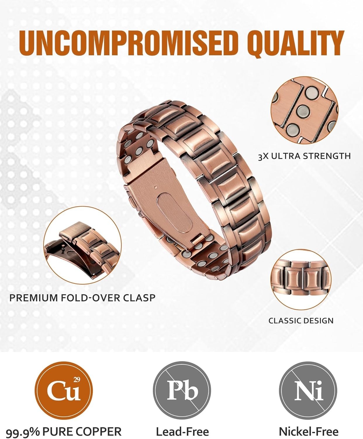 Copper Bracelet for Men, 3X Strength Magnetic Bracelets for Men