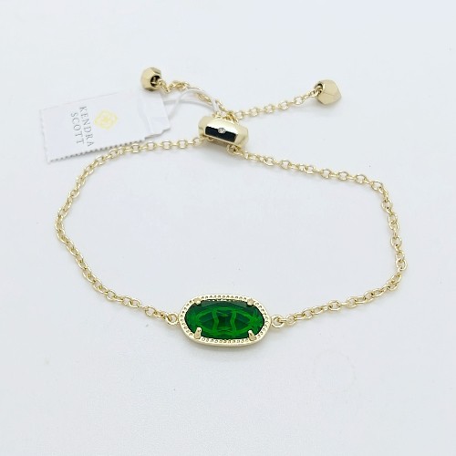 New Kendra Scott Elaina Adjustable Gold Chain Bracelet In Green Cats Eye Stone