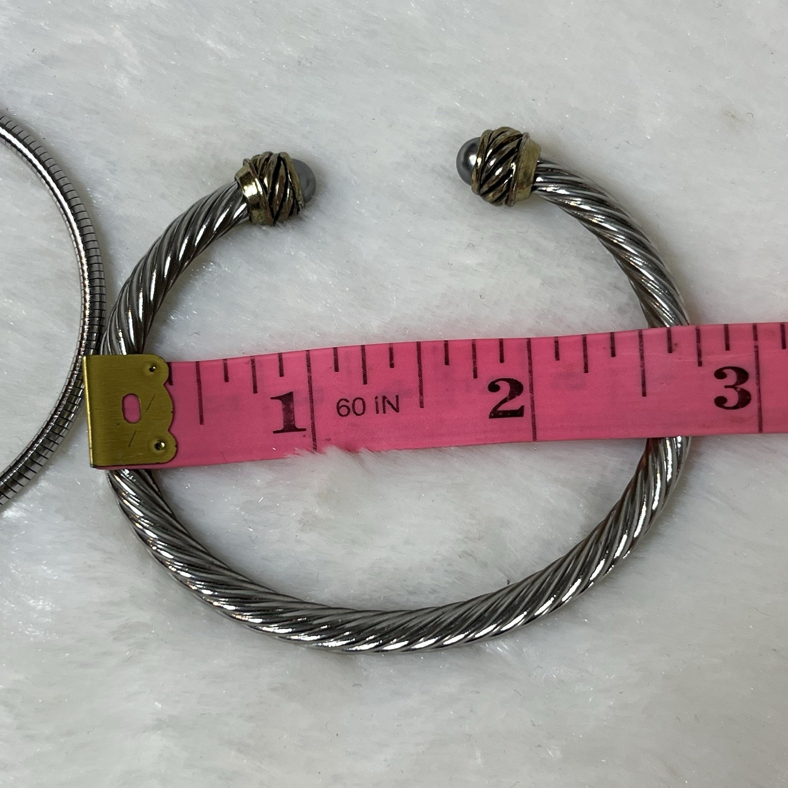 Silver Tone Bracelets Lot Snake Chain Charm Heart + Twisted Cable Cuff Bangle