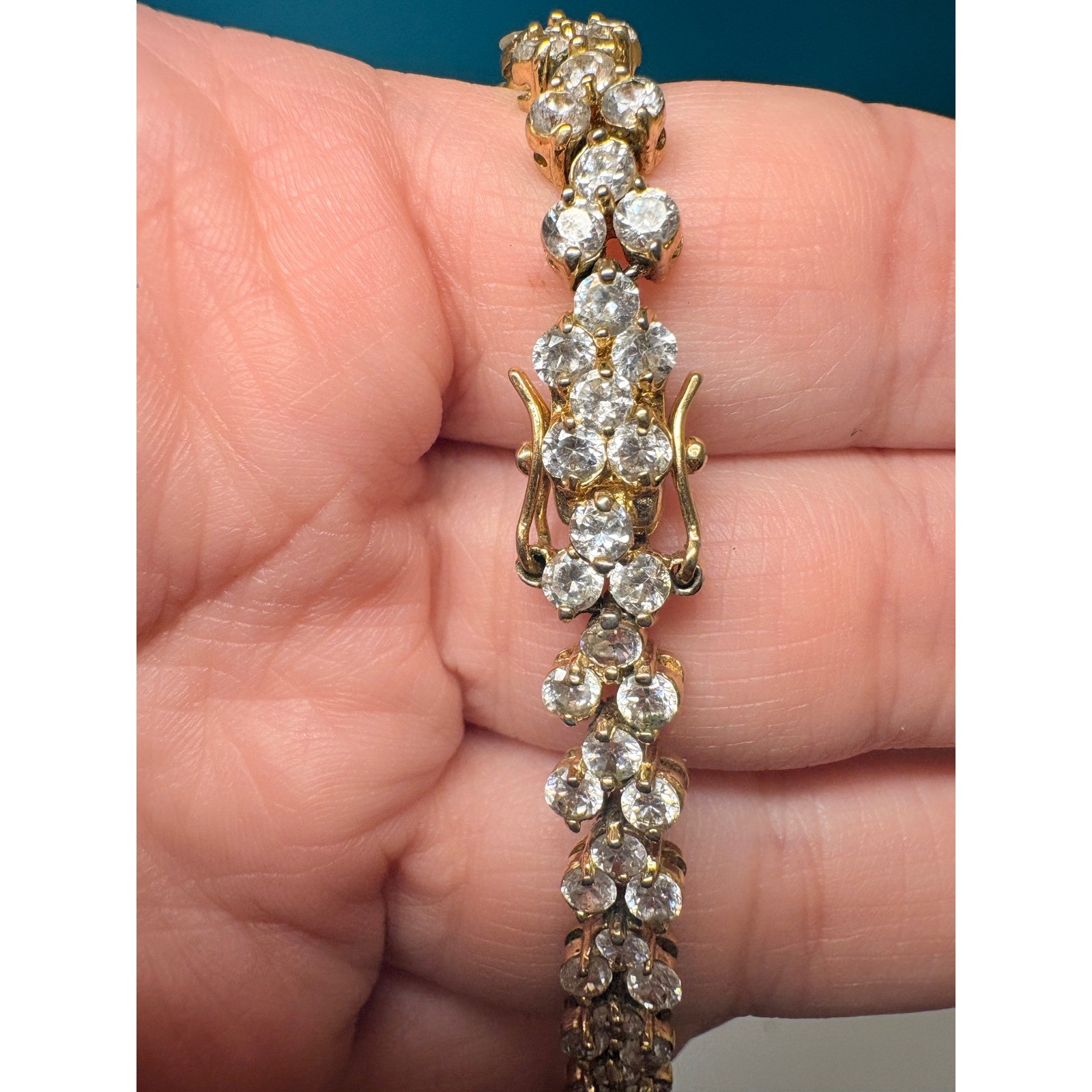 Vintage Gold Tone Triple Row Clear Stone Tennis Bracelet 7.5 Inch