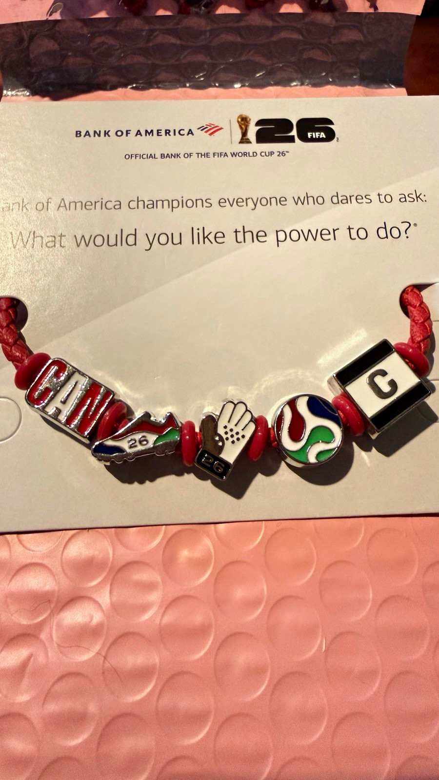 FIFA World Cup 26 Red Cord Charm Bead Bracelet Canada.