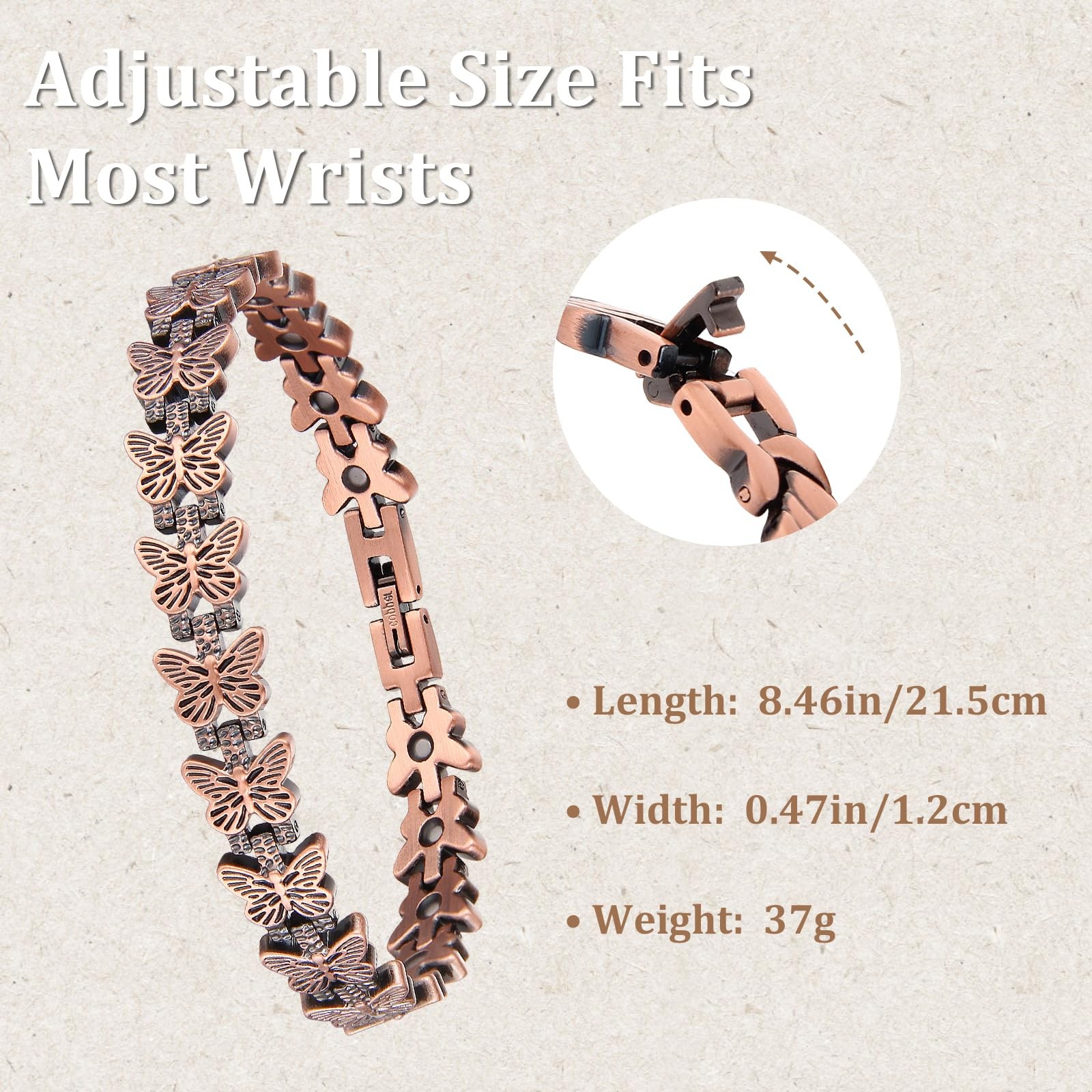 Men’s Pure Copper Magnetic Therapy Bracelet Adjustable Pain Relief Arthritis