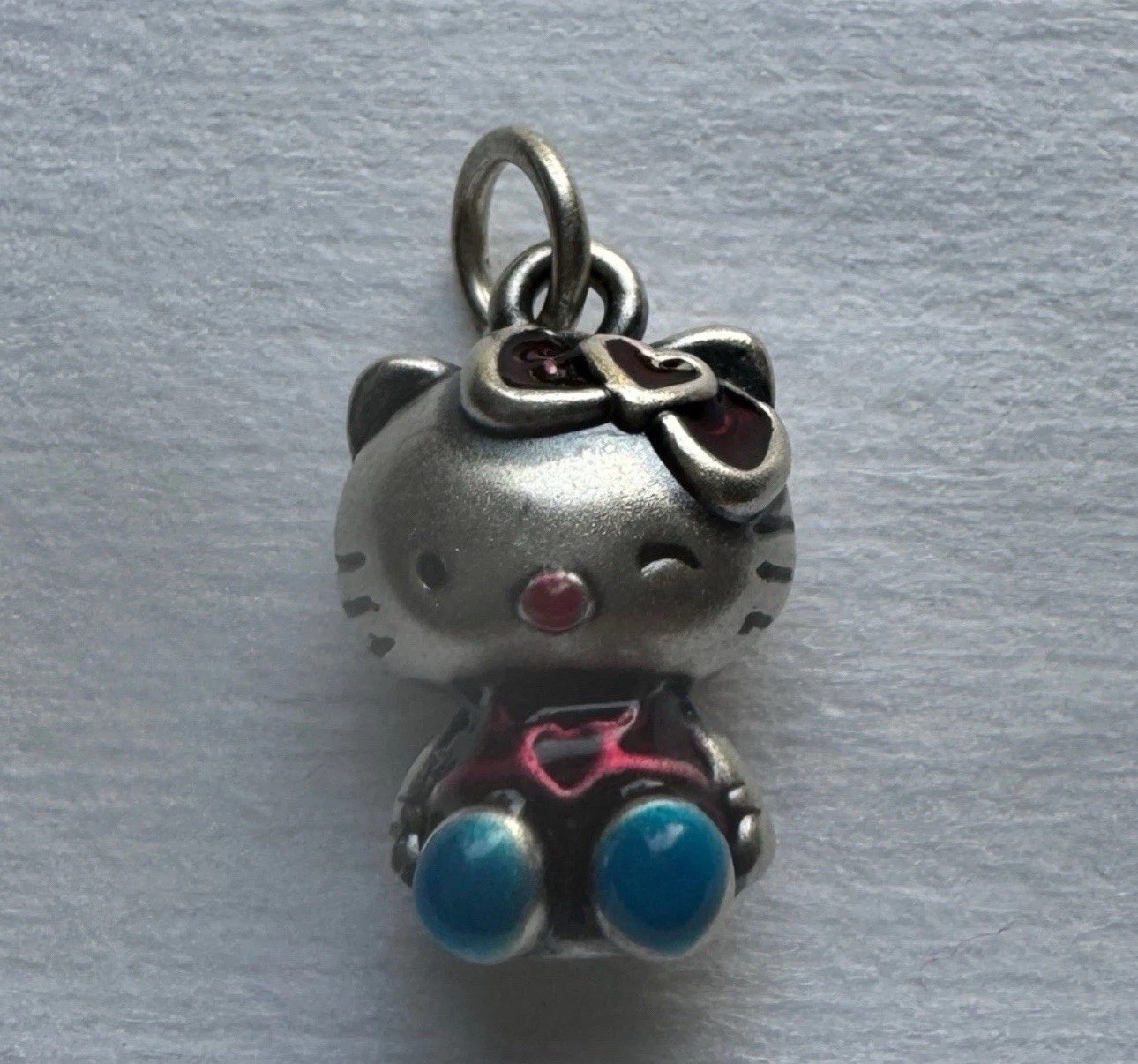 Hello Kitty Charm Fine Silver S999 Enameled Pendant 3D New