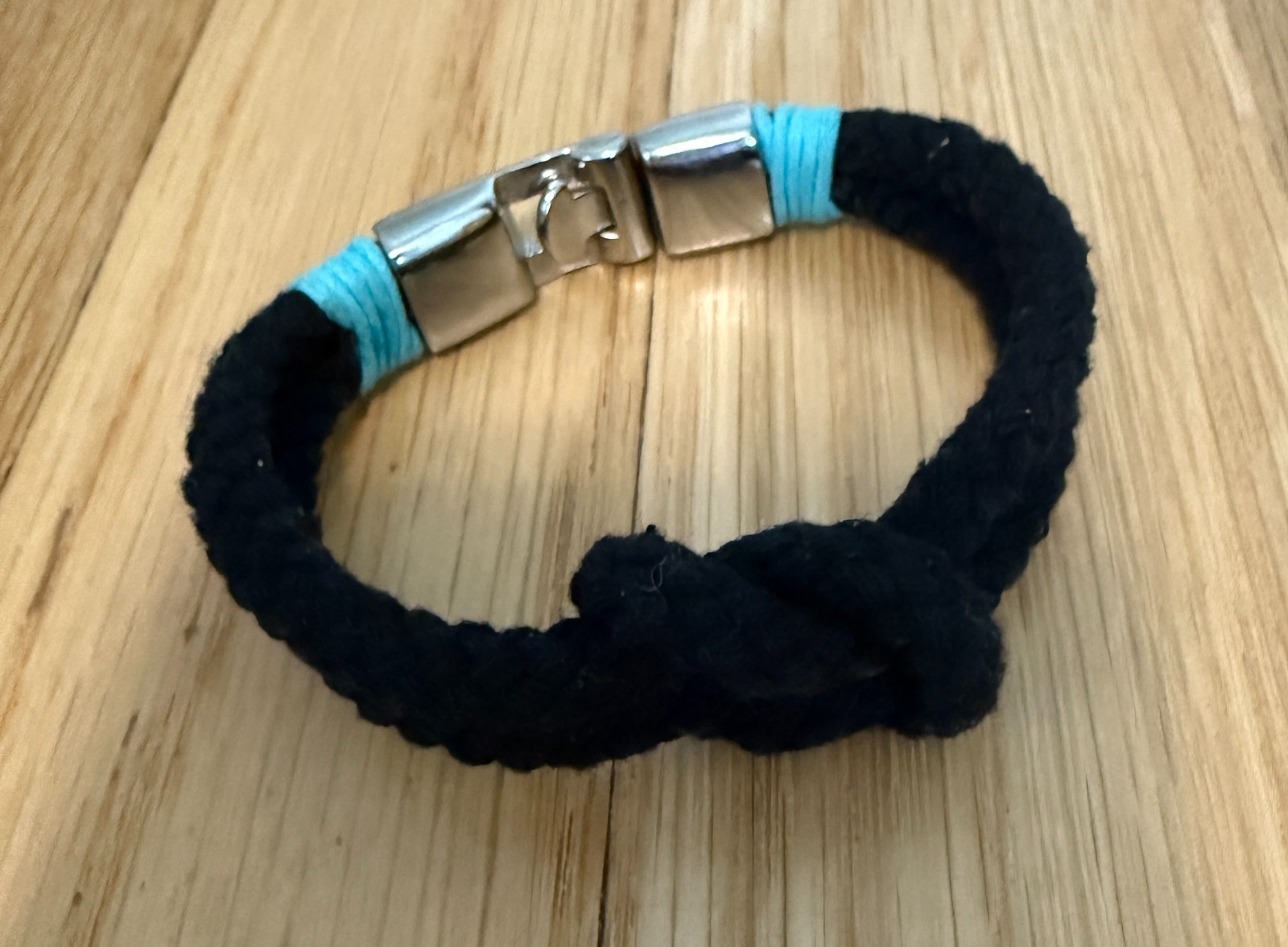 Nautical Knotted Rope bracelet with Silver Buckle (Black, Preowned)
