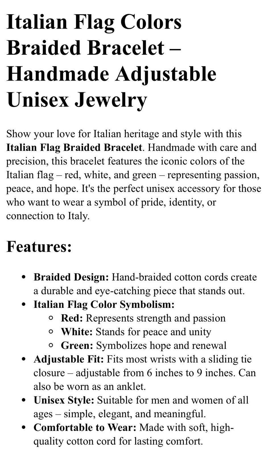 Italian Flag Braided Bracelet – Handmade Unisex Adjustable Italy Colors Jewelry