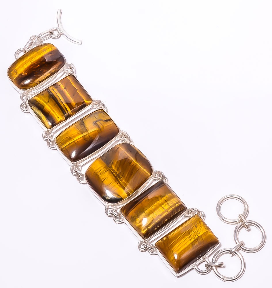 Natural Yellow Tiger Eye – South Africa 925 Sterling Silver Bracelet 7.99″ T92