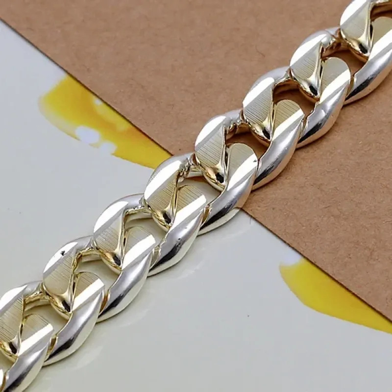 925 Sterling Silver Exquisite 10mm Chain Men Women Chain Noble Wedding Bracelet