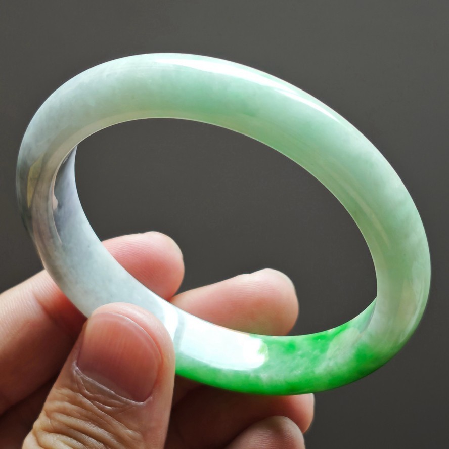 56mm Natural Burma Green Purple Jadeite Jade Bracelet Emerald Jade Bangle 4082