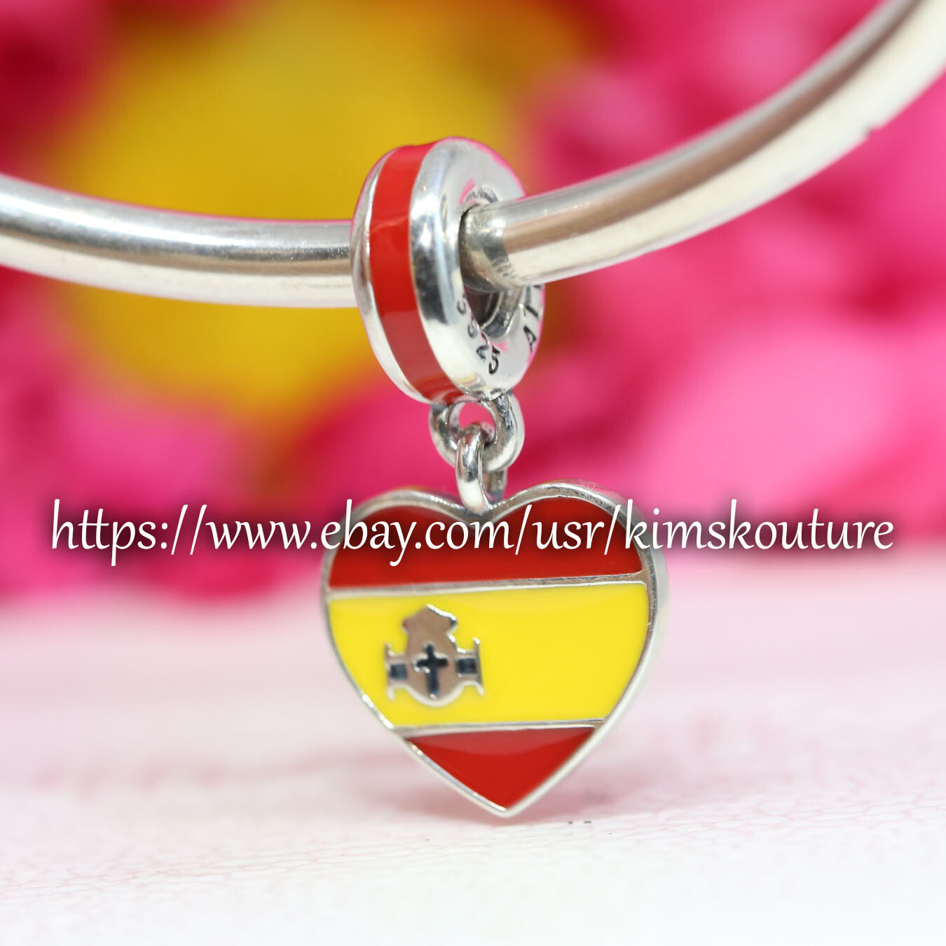 Authentic Spain Heart Flag Sterling Silver 791550ENMX Dangle Charm