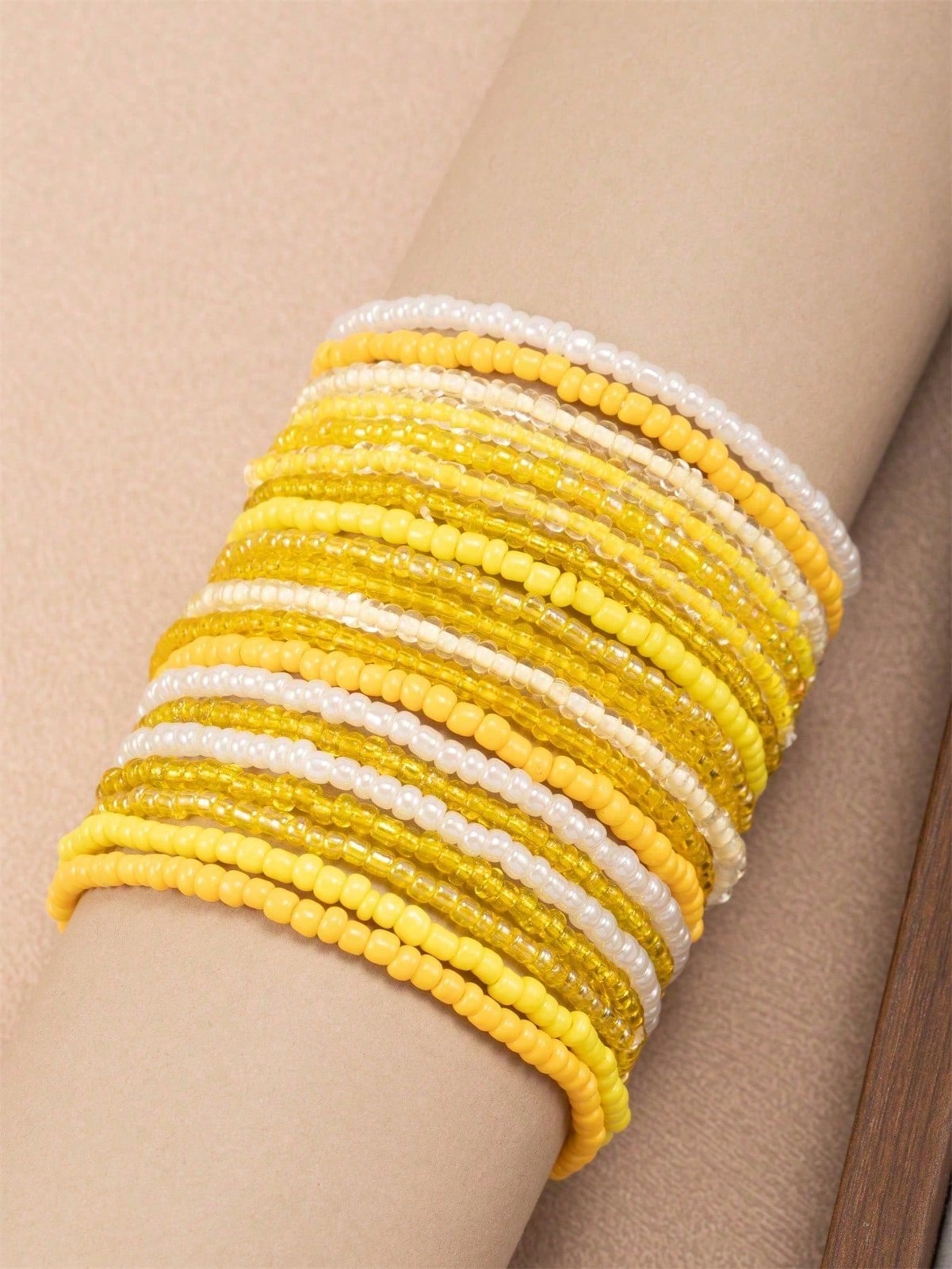 20pcs Yellow Bohemian Gradient Seed Bead Elastic Bracelet Set Mix Match