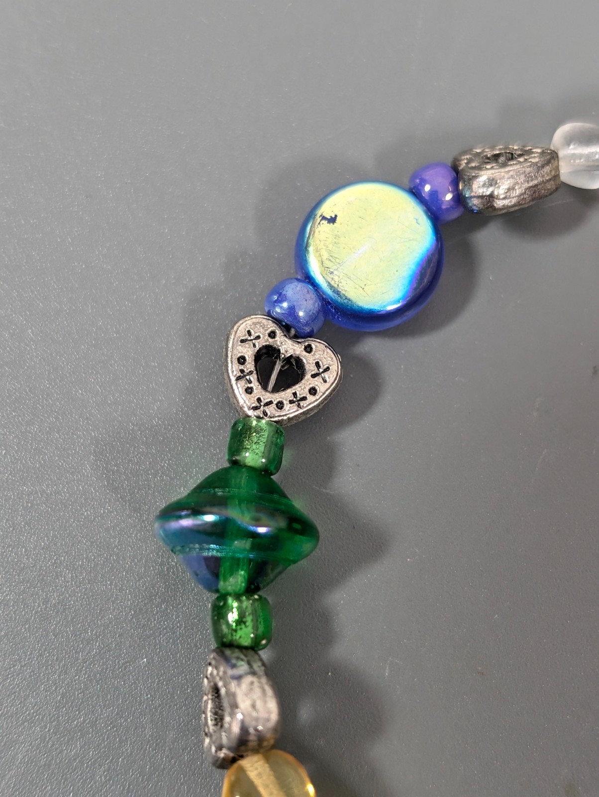 Multi Color Glass Bead Cross Charm Toggle Bracelet Silver Tone 6.5 inch