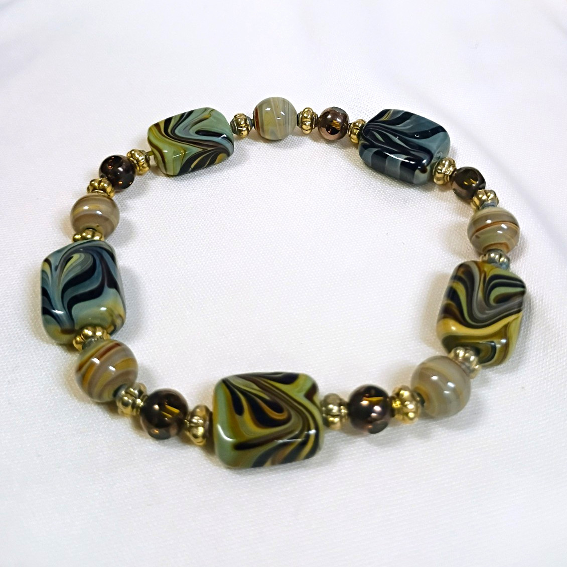 Multicolor Lampwork Glass Beaded Stretch Bracelet