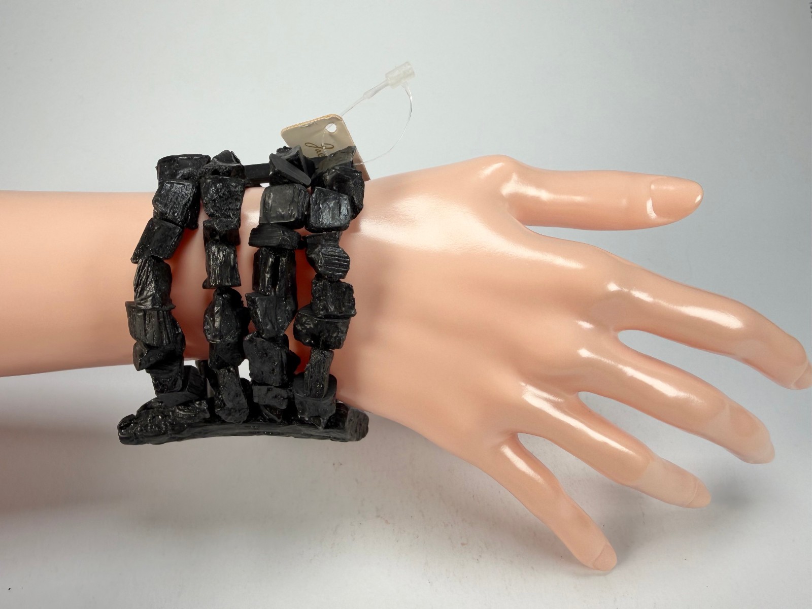 Jackie Brazil “4 Row w/ Feature Plate” Charcoal Resin Bracelet ( B2732 )
