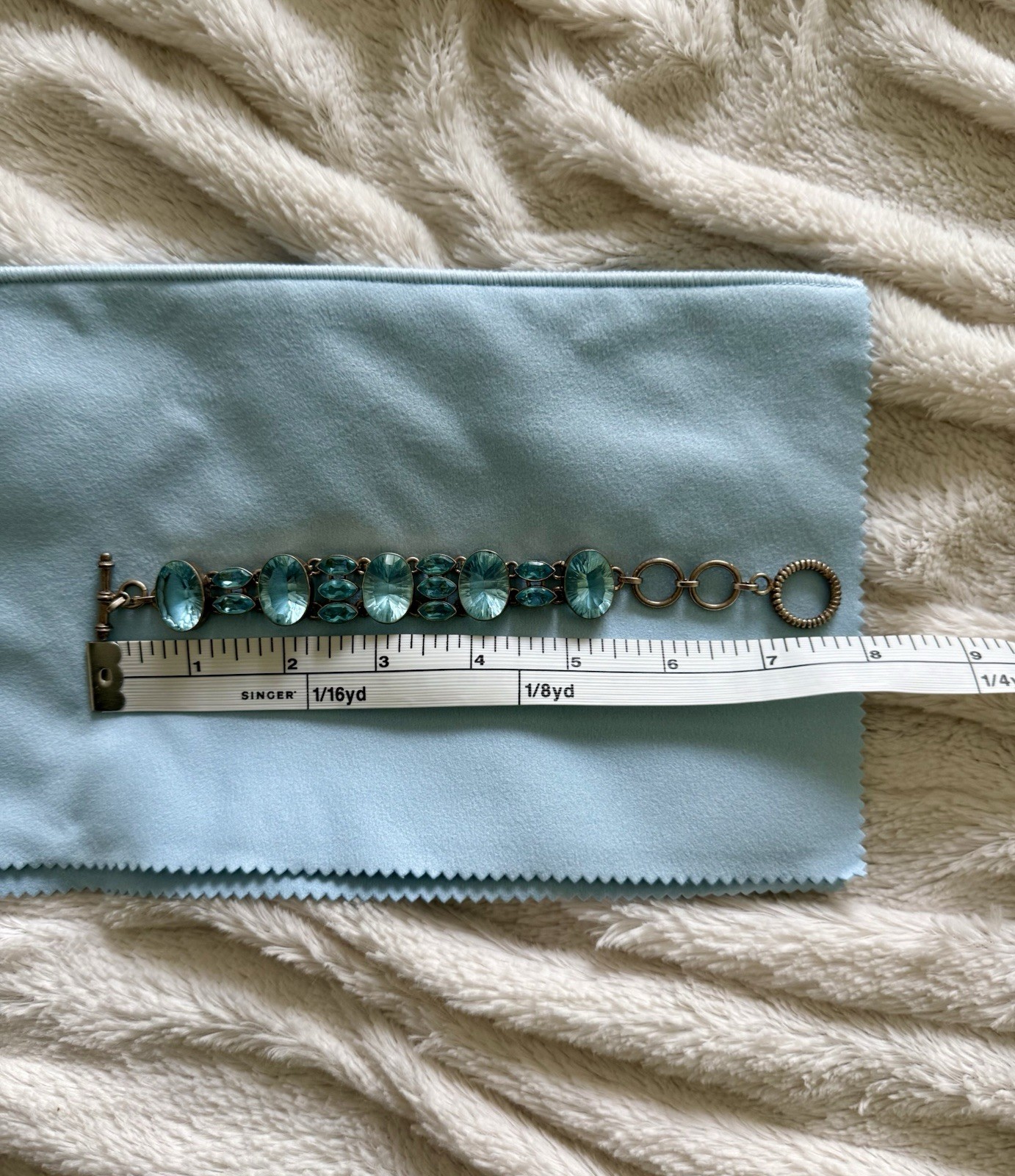 VINTAGE La Quinta Artisan Sterling Silver Blue Topaz Statement Link Bracelet 8″