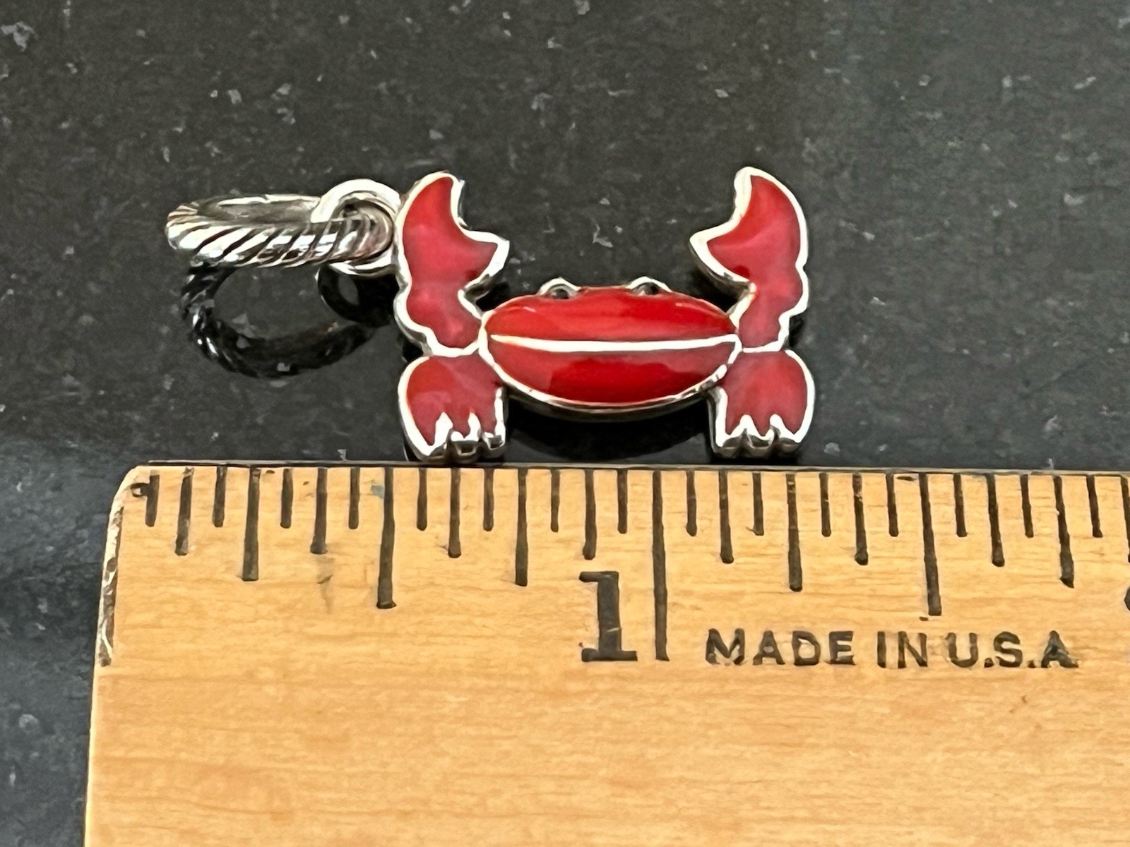 Brighton Red Enamel Crab Silver Plated Dangle Charm Etched Jump Ring Retired