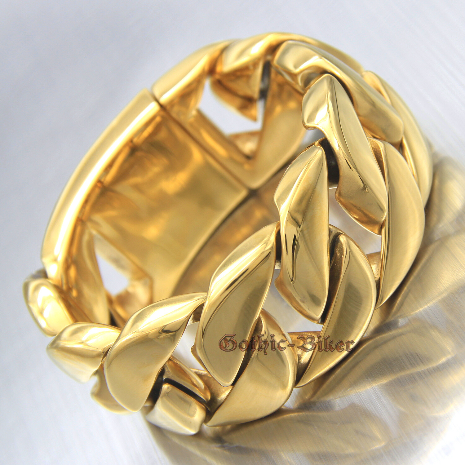 Huge Heavy Men’s Cuban Chain Link Bracelet 316L Stainless Steel Gold Plated 31mm