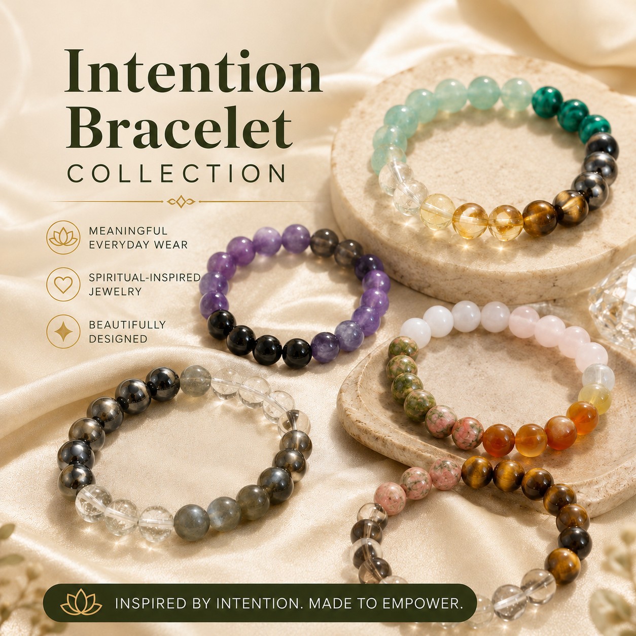 Spiritual Intention Beaded Bracelet 18cm Stretch Chakra Healing Energy Jewelry
