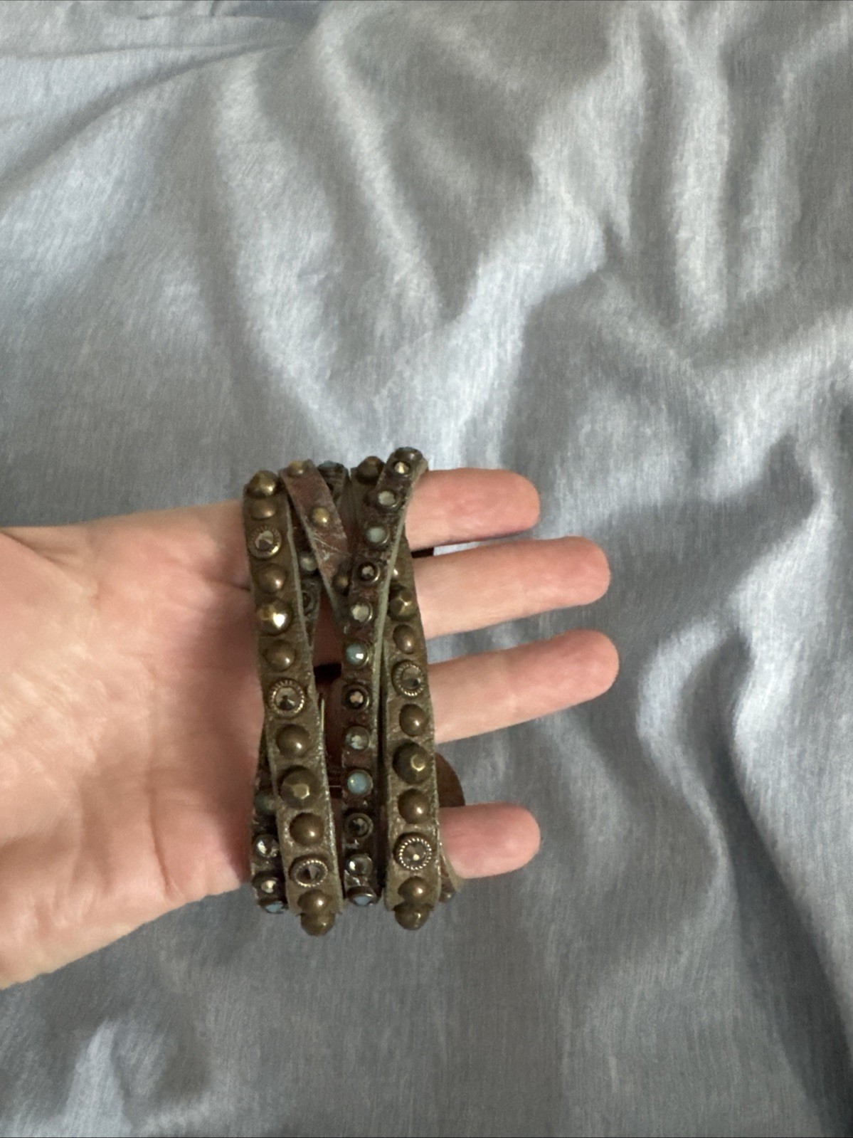 Leatherock Soft Leather Swarovski crystals and stud Bracelt EUC