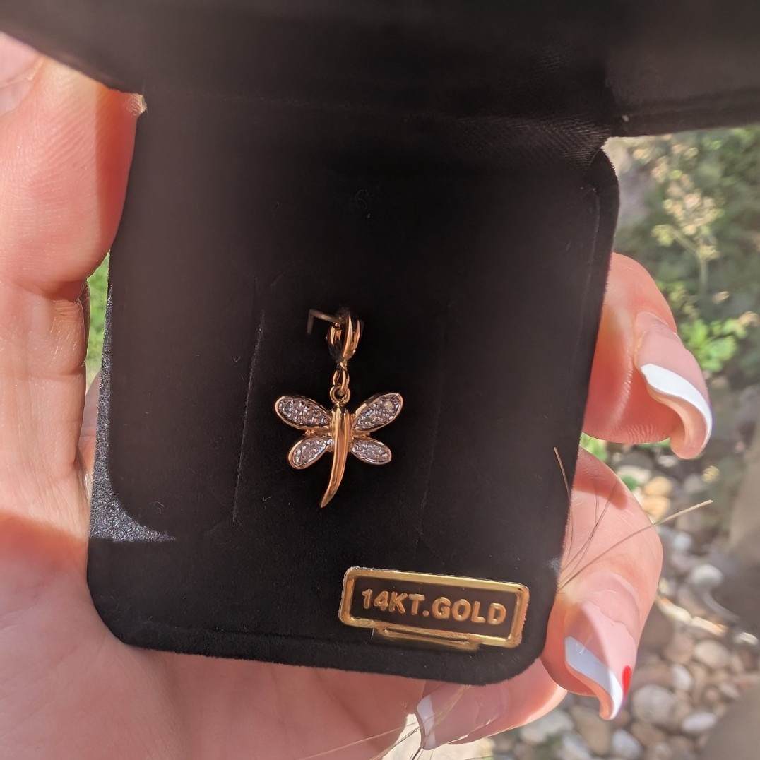 14k Yellow Gold Diamond Dragonfly Charm Pendant Round White/Colorless Stone