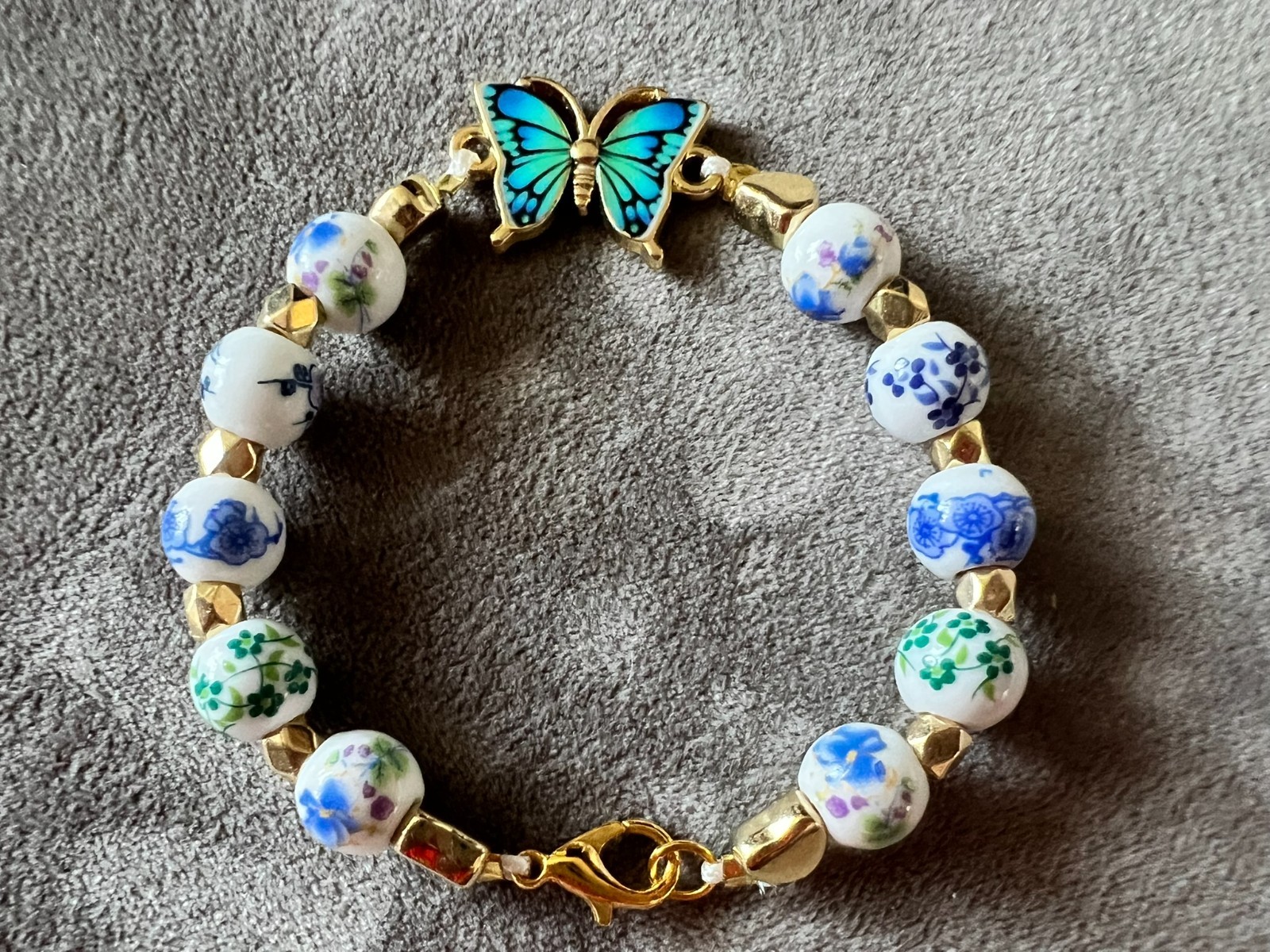 handmade women butterfly flower stone bracelet non elastic with golden zip