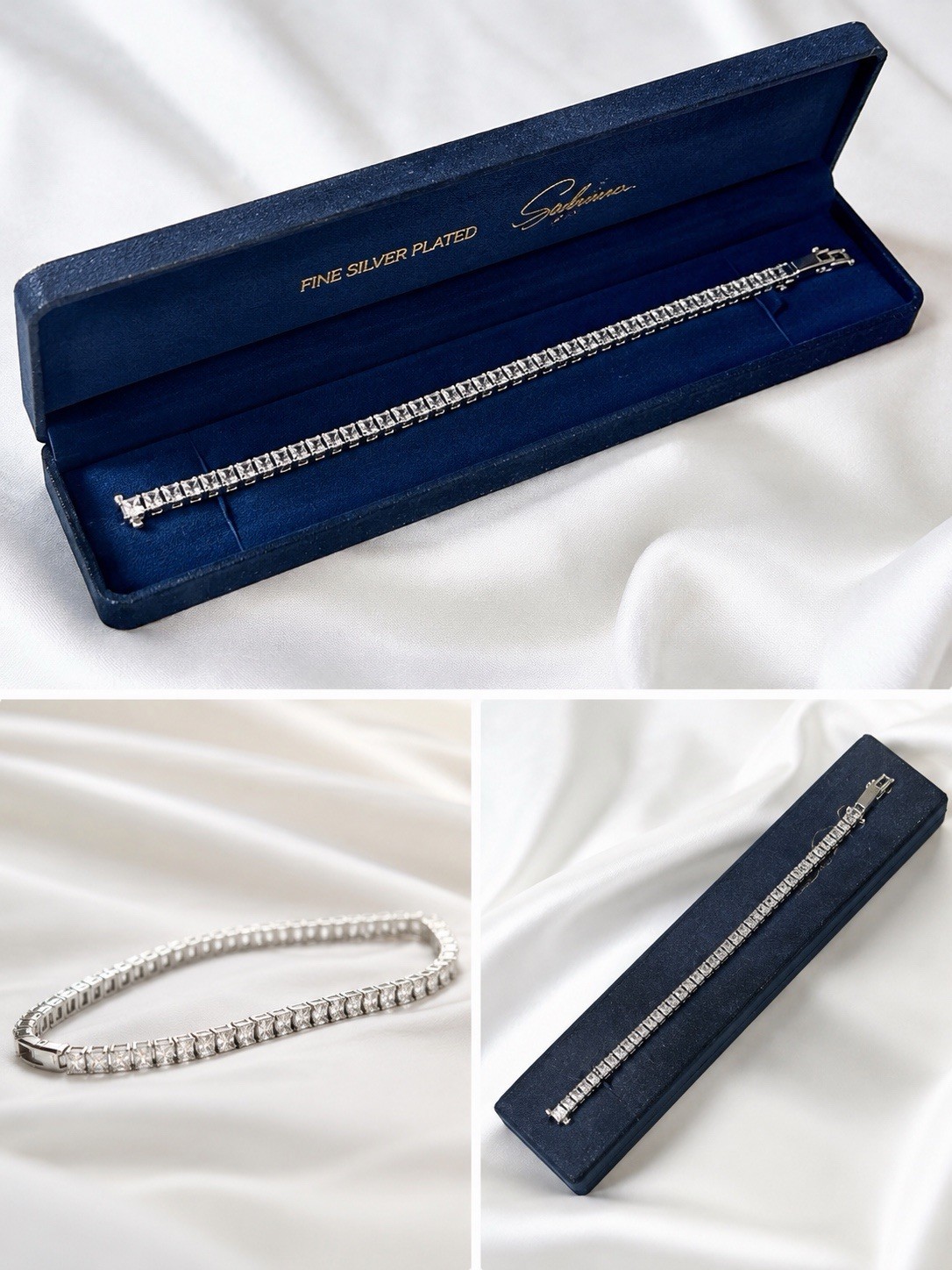 Silver Tone Tennis Bracelet Round White/Colorless Cubic Zirconia Prong Set