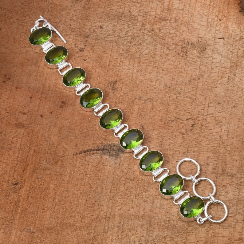 Peridot Gemstone Ethnic 925 Sterling Silver Handmade Jewelry Bracelet