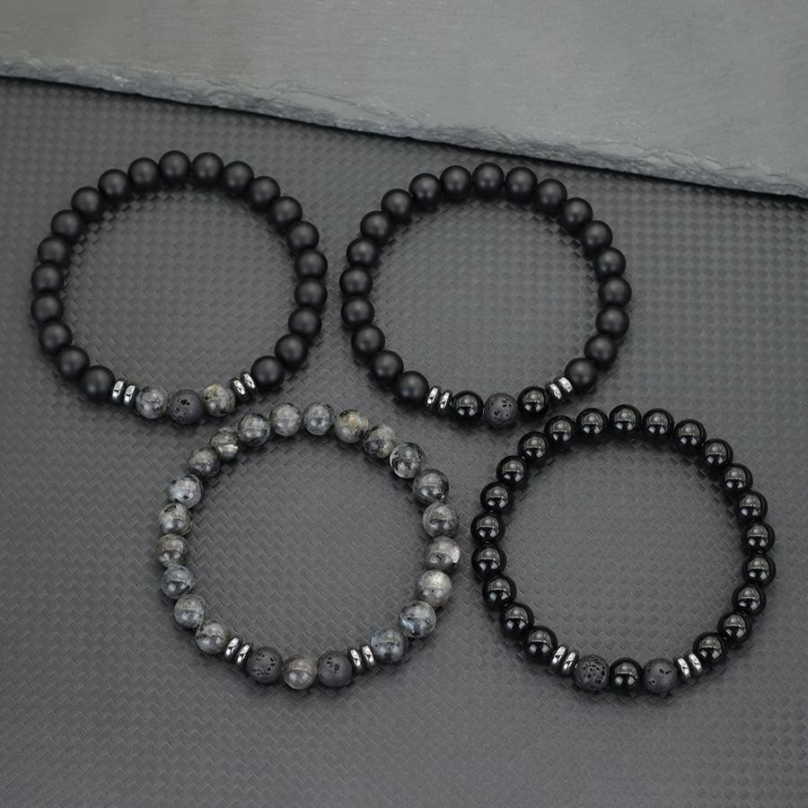 Men Beaded Bracelet Set 8mm Tiger Eye Malachite Obsidian Stone