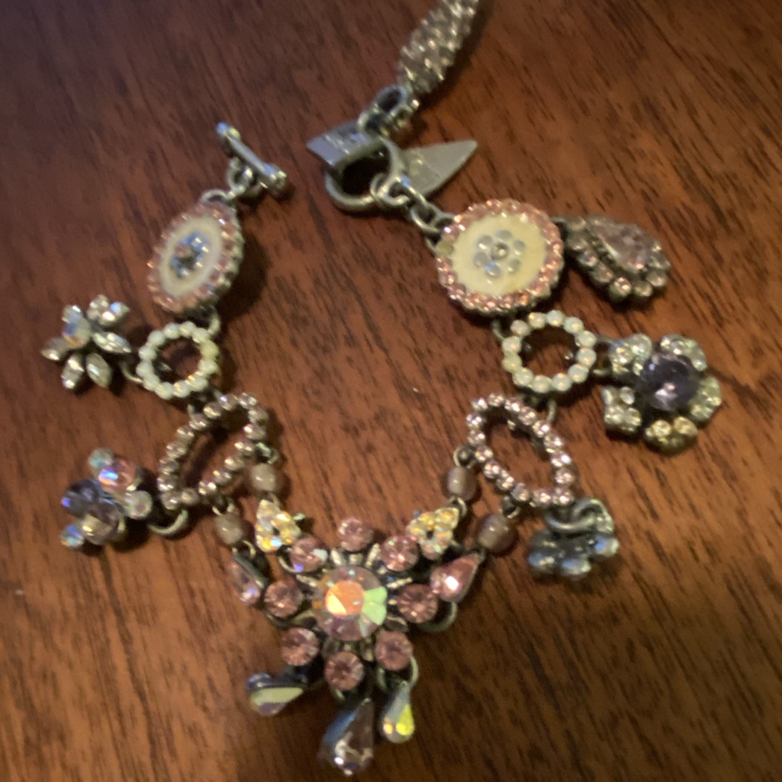 Otuzo Multicolor Crystal Flower Charm Bracelet Adjustable Toggle Cluster otizo