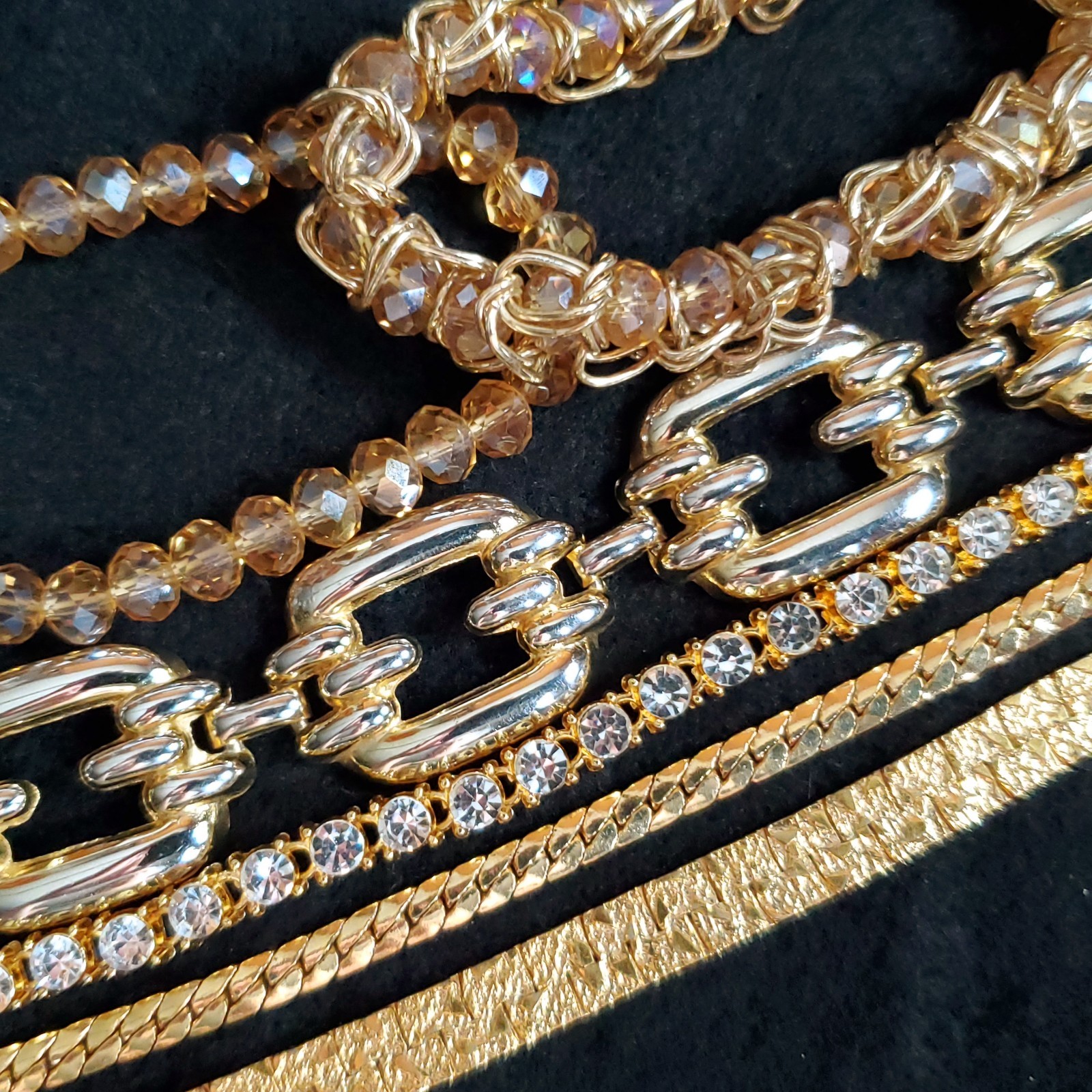 Gold Tone Bracelet Lot of 6 Chain Rhinestone Beaded 7.5-8″ Vintage Modern
