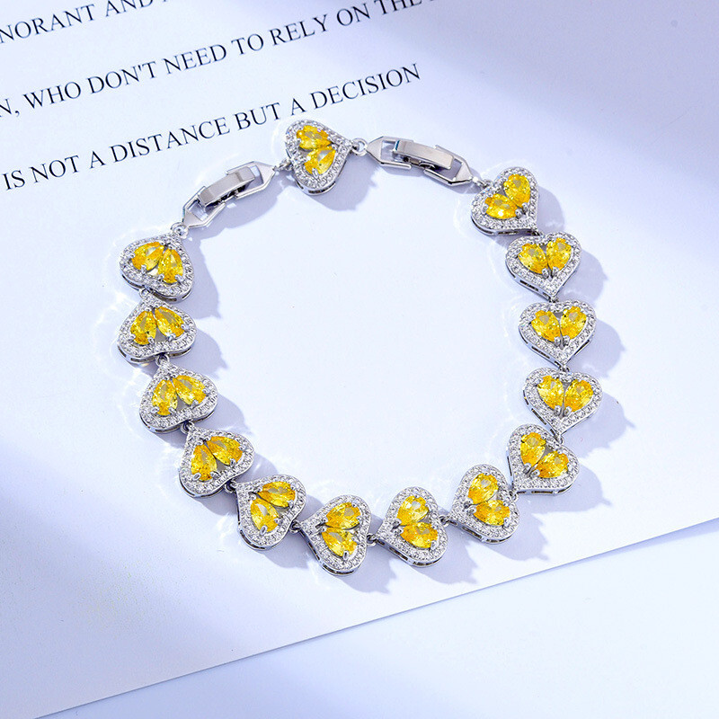 New Love Heart Rose Red Garnet Gemstone Charm Women Girl Fashion Silver Bracelet