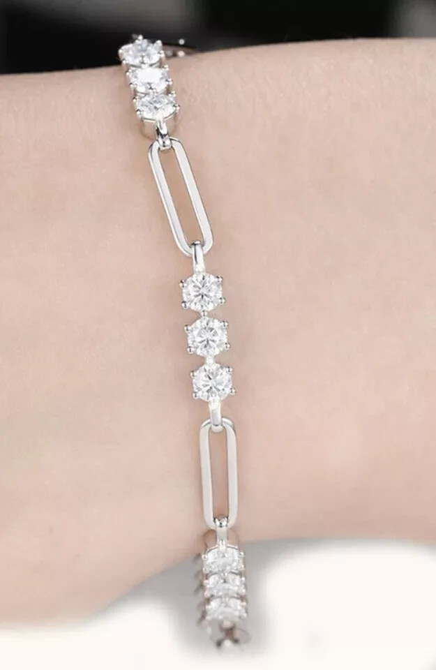 5.50 Ct Round Simulated Diamond 14K White Gold Plated Stylish Tennis Bracelet