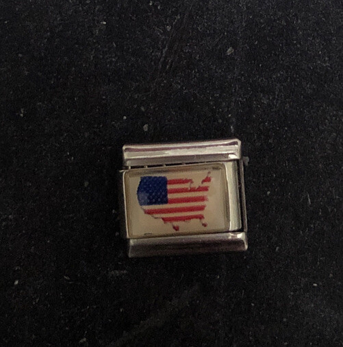 NOS American Flag In USA Shape Uberry Italian Charm Bracelet Link 9mm