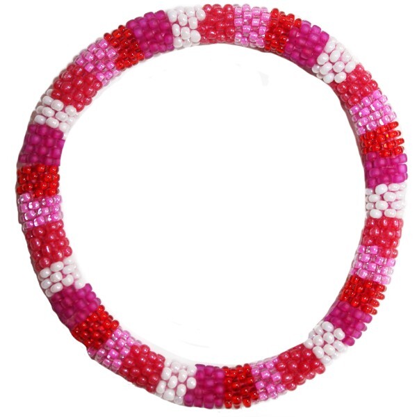 Aid Through Trade Roll-On® Bracelet “Cupid II” Red Pink Fuchsia White Glass Bead