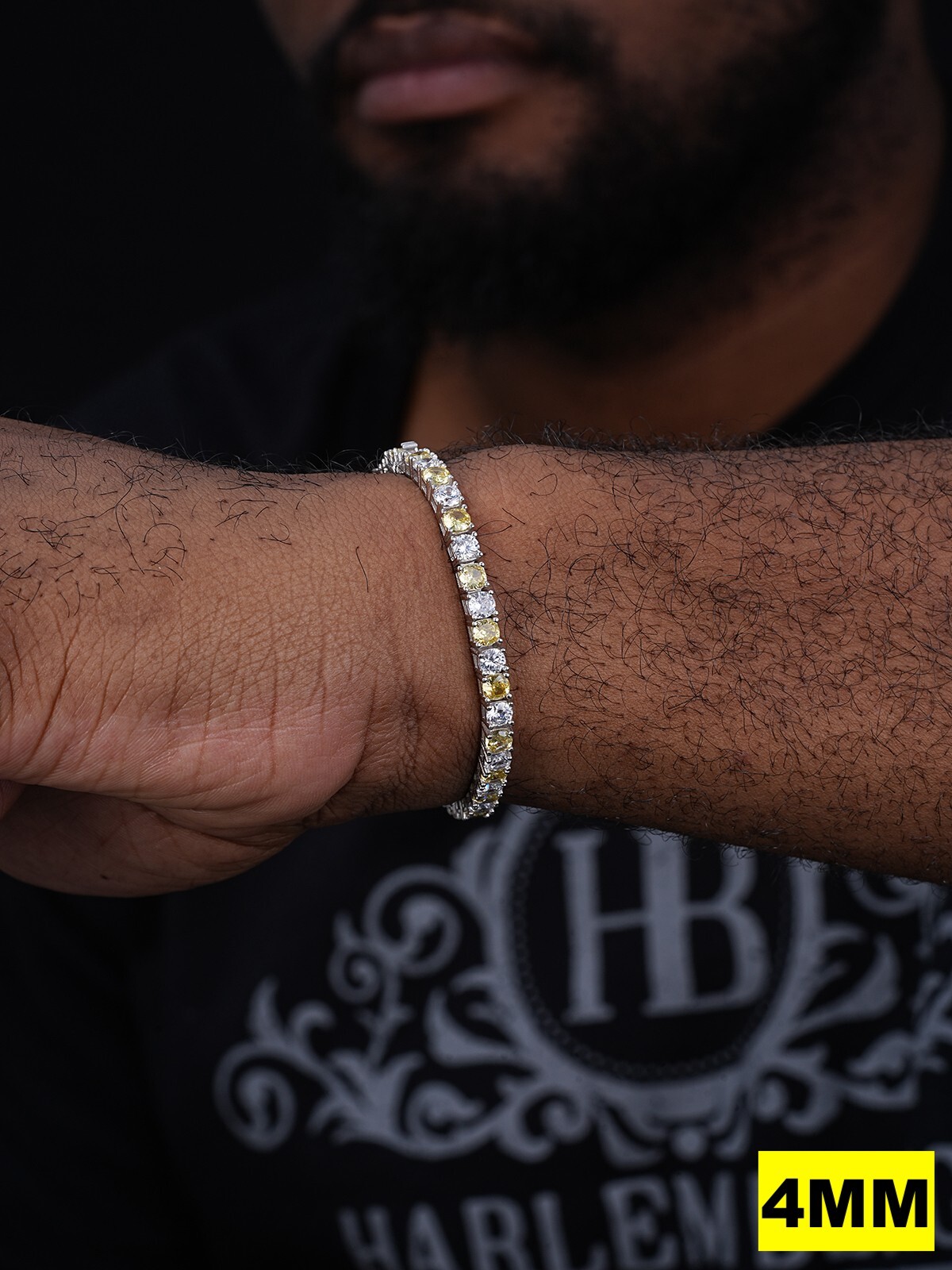 Tennis Bracelet SOLID 925 Sterling Silver Single Row Yellow Stone CZ Iced