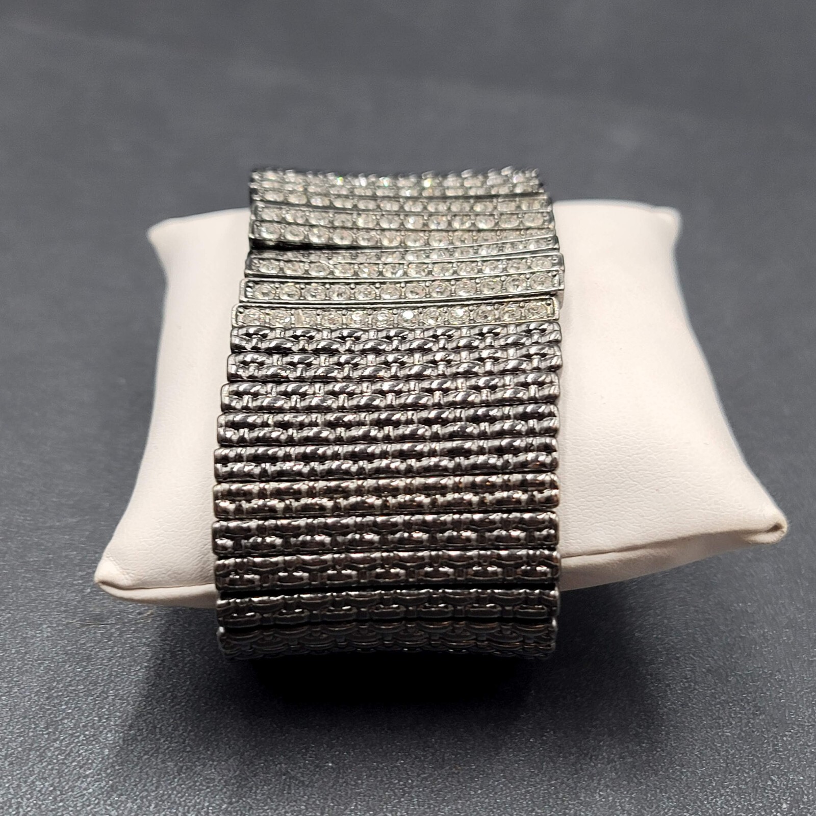 Black Metal Crystal Bracelet Wide Elastic Modern