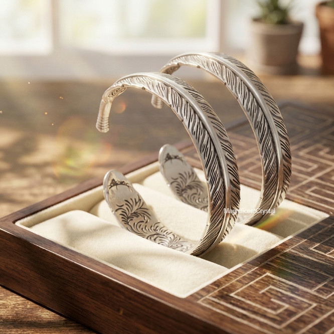 1PC Vintage Silver Feather Cuff Bracelet Adjustable Unisex Bangle Symbol of Hope