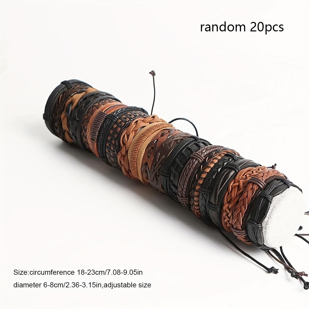 20pcs Braided Leather Bracelets, Wrap Cuff with Wood Beads Hemp for Men & Women