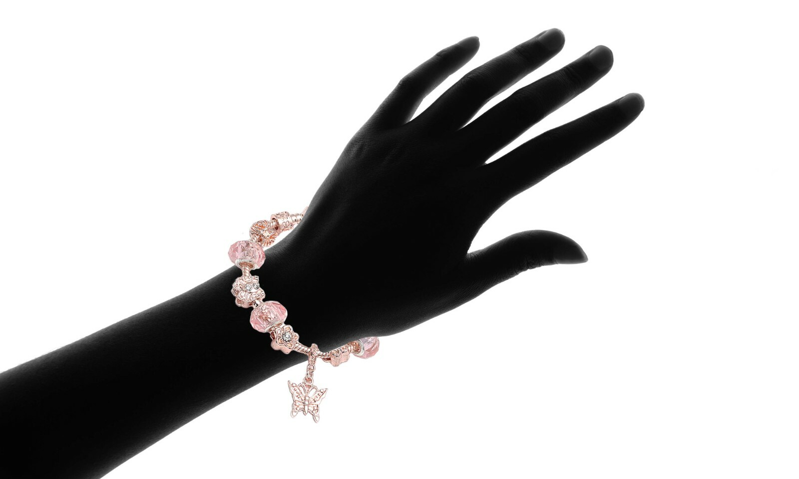 18K Rose Gold Plated Pink Crystal Butterfly Charm Bracelet Made With Swarovski