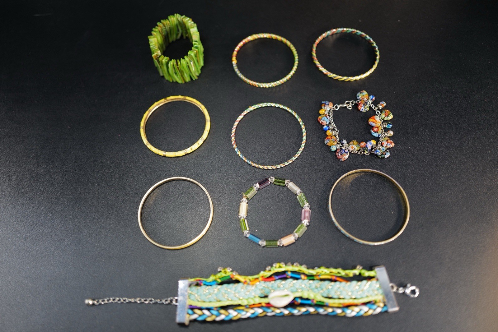 10 Pc Bracelet Multicolored Green Blue Yellow Red Mixed Styles Bangles Cuffs J21
