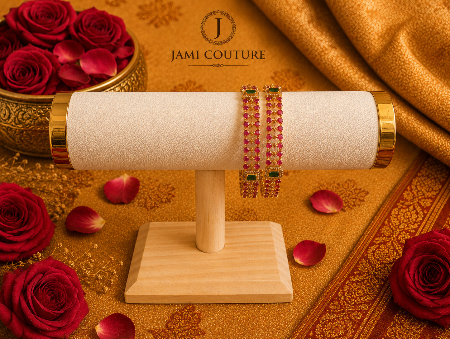 Indian CZ Bangles Set of 2 Gold Ruby Emerald Bridal Wedding