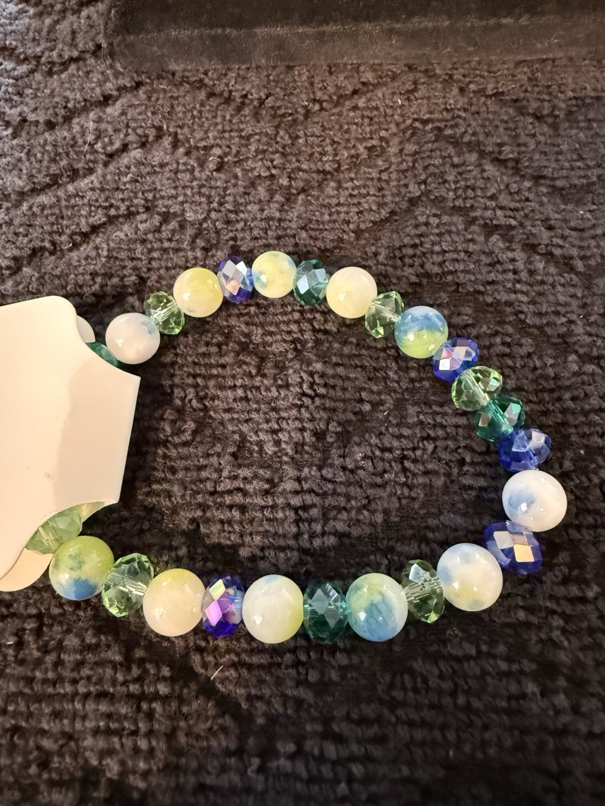 Lot Of 8 – Blues & Greens Beaded Stretch Bracelets 6” To 7.5”