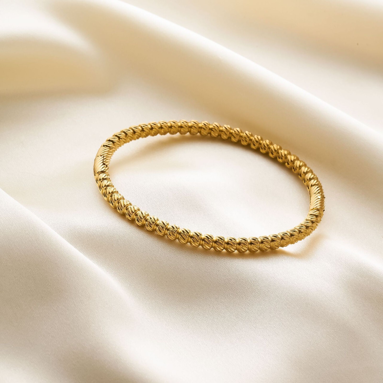 Woman 18K Gold Plated Texture Beaded Cuff Bracelet Bangle Anti-tarnish