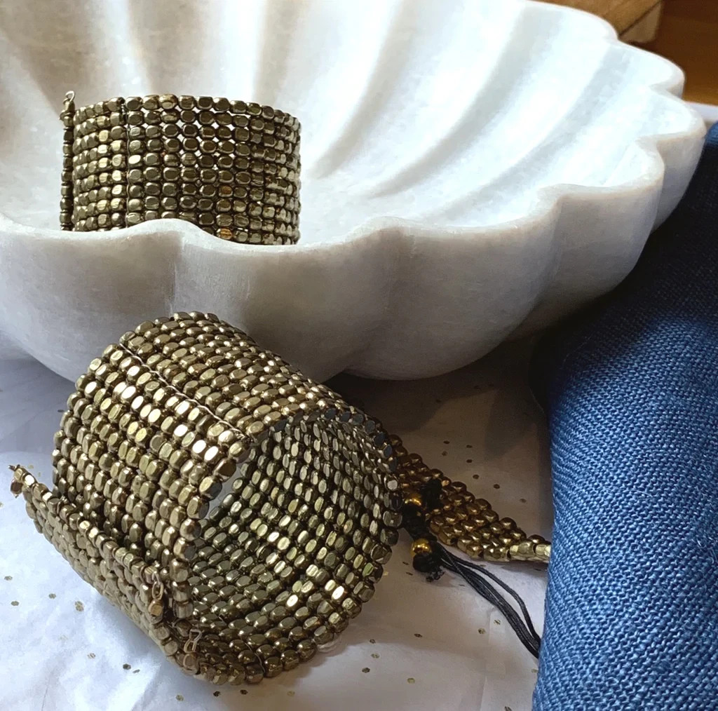 Mosaik Brass Beaded Cuff Bracelet – 2½” Dia × 2″ W – MSRP $25