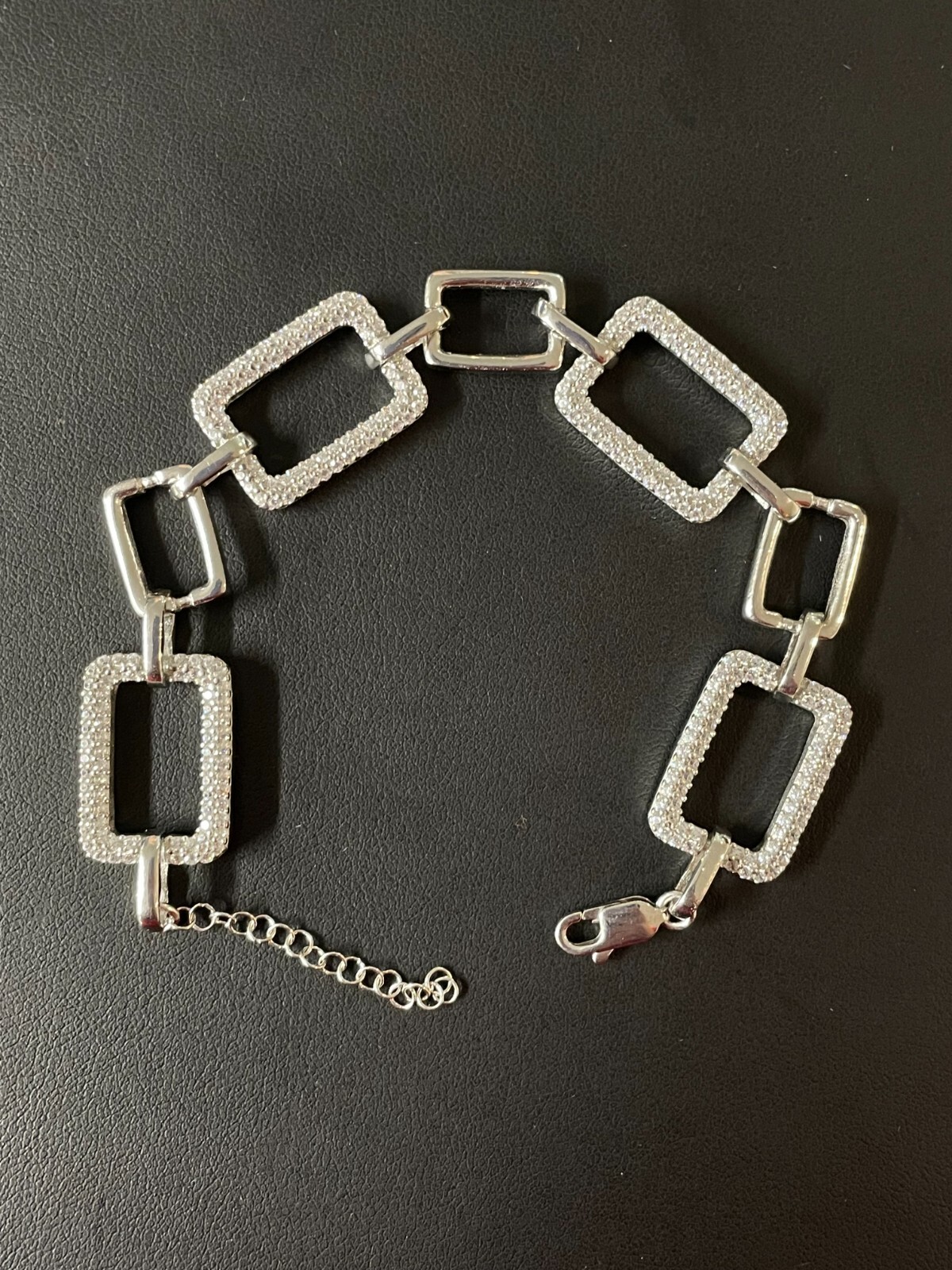 Ladies Iced Square Link Custom Bracelet Adjustable Solid 925 Sterling Silver